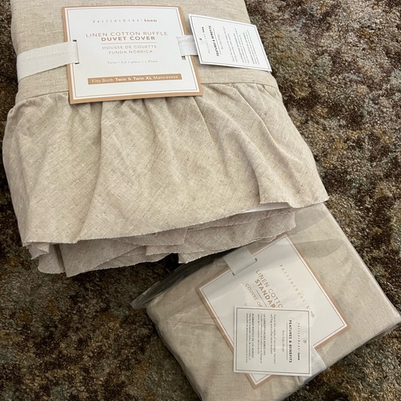 Pottery Barn Linen Cotton Ruffle Duvet Cover Twin - new - with Linen pillow sham - Picture 3 of 7